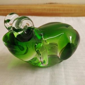 Vintage Murano art glass green/clear frog.